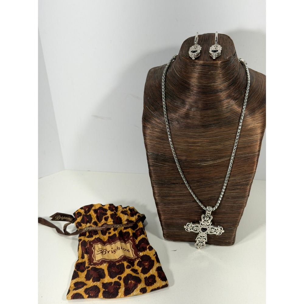 Brighton endless love cross necklace & earrings set ruby red heart w pouch RARE
